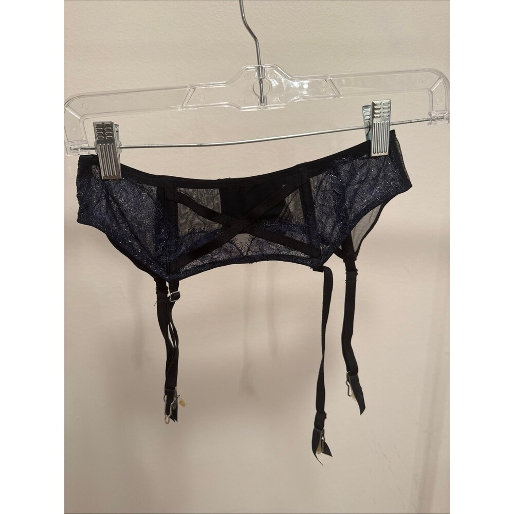 Victoria's Secret Black And Sparkly Navy Garter Belt Size Xtra Small